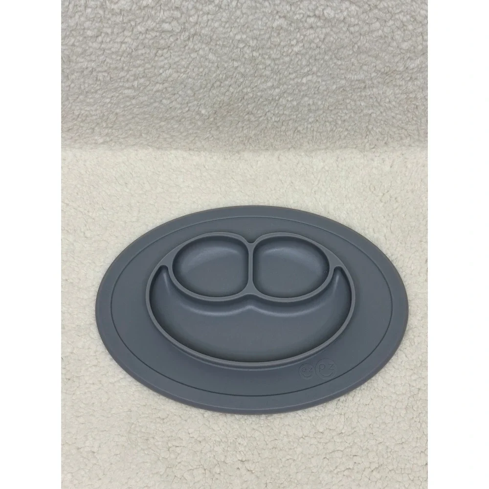 EZPZ Happy Mat Silicone Suction Plate Gray Toddler Feeding Placemat